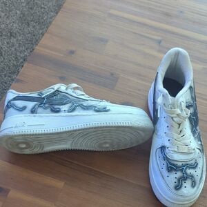 Custom Nike Air Force 1 White and Blue Athletic Shoes